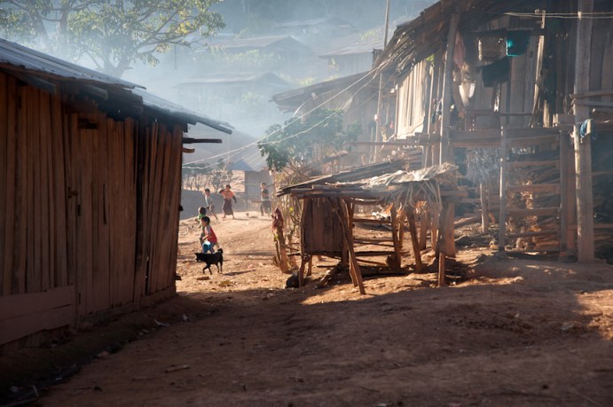 Entering a village, late afternoon