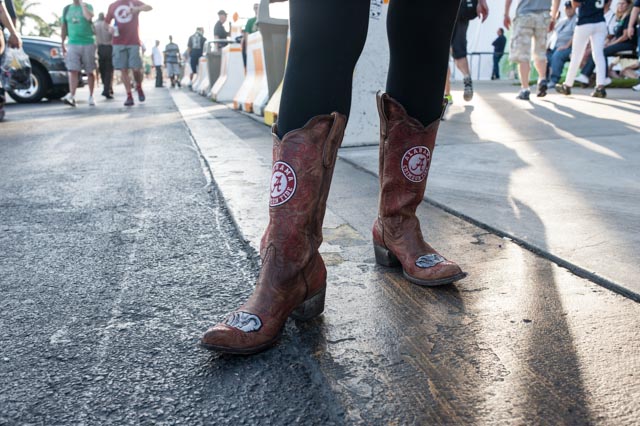 A Bama fan's boots do some talking