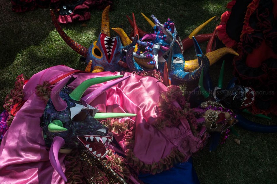 Masks lie waiting at the parade start