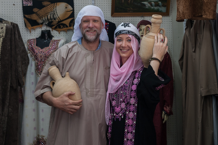 Me and an Austrian tourist trying on traditional wedding clothing. 